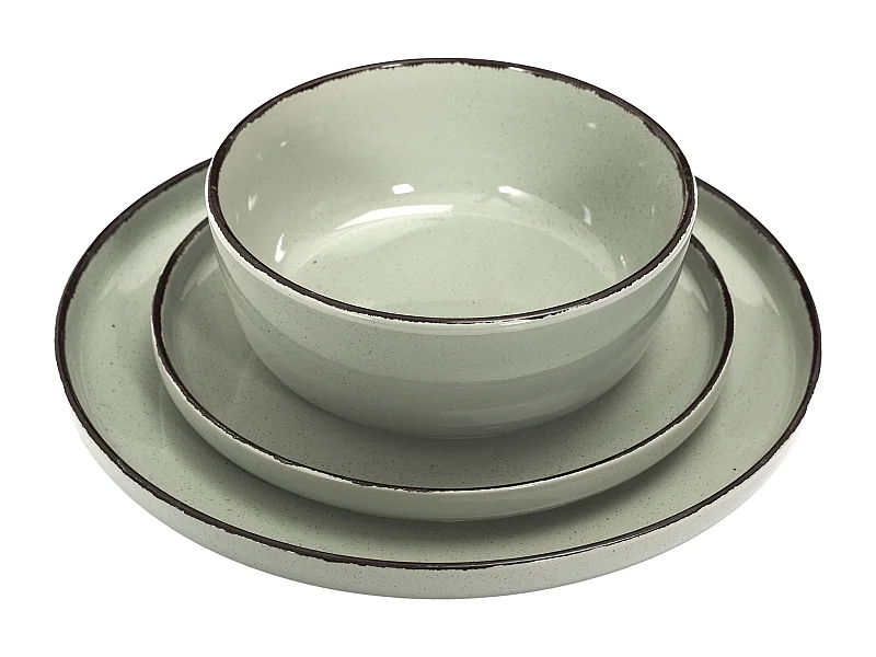 Service Vaisselle 12pcs Gres Du Temps Vert Vert