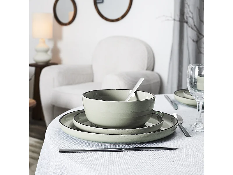 Servies van groene tijdsgrès M2, 12 stuks