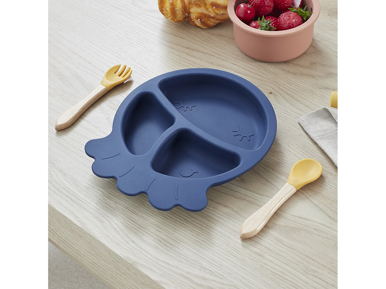 Assiette Silicone Pieuvre Bleu