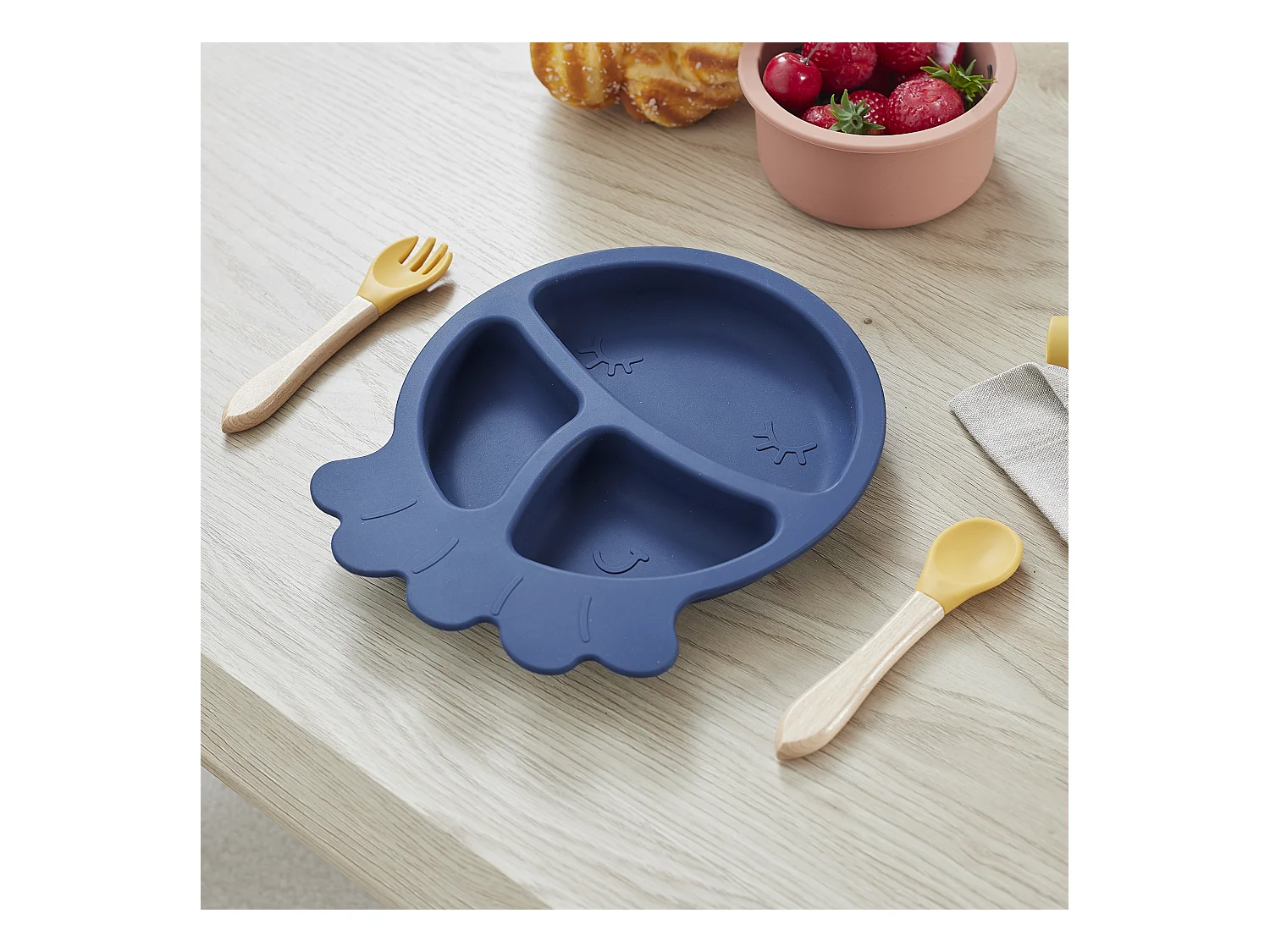 Assiette Silicone Pieuvre Bleu