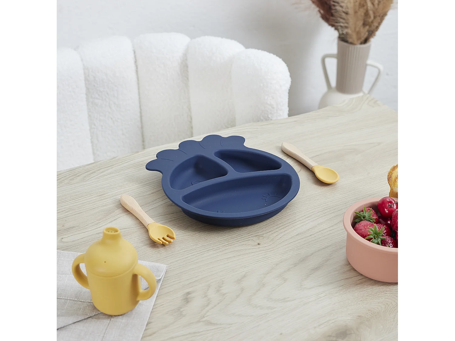 Assiette Silicone Pieuvre Bleu