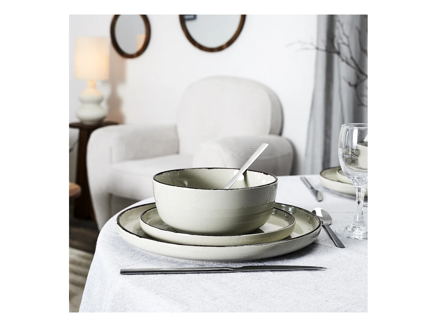 Service Vaisselle 12pcs Gres Du Temps Beige Beige