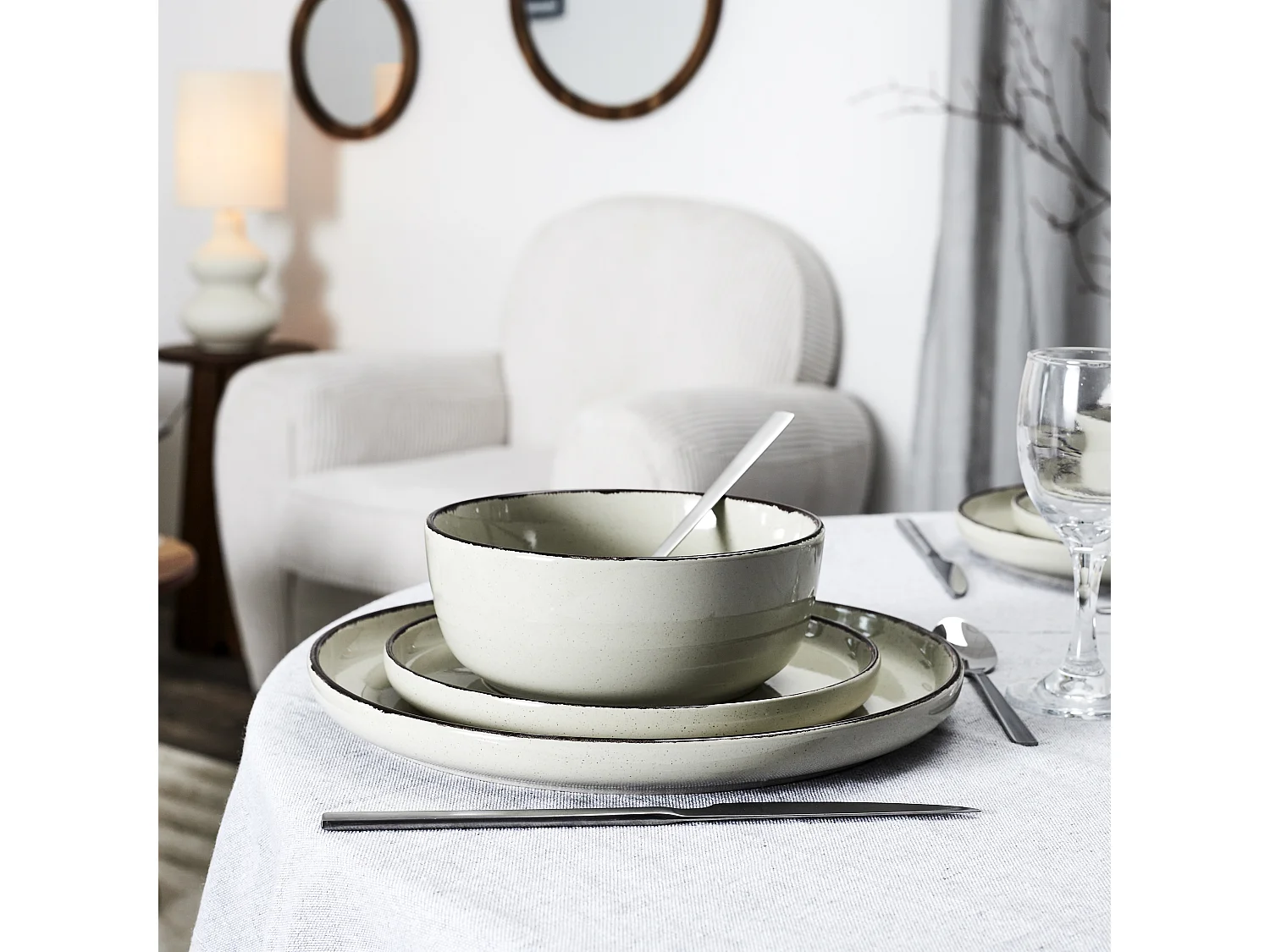 Service Vaisselle 12pcs Gres Du Temps Beige Beige