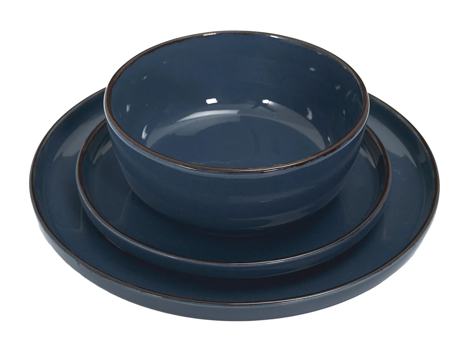 Service Vaisselle 12pcs Gres Du Temps Bleu Bleu