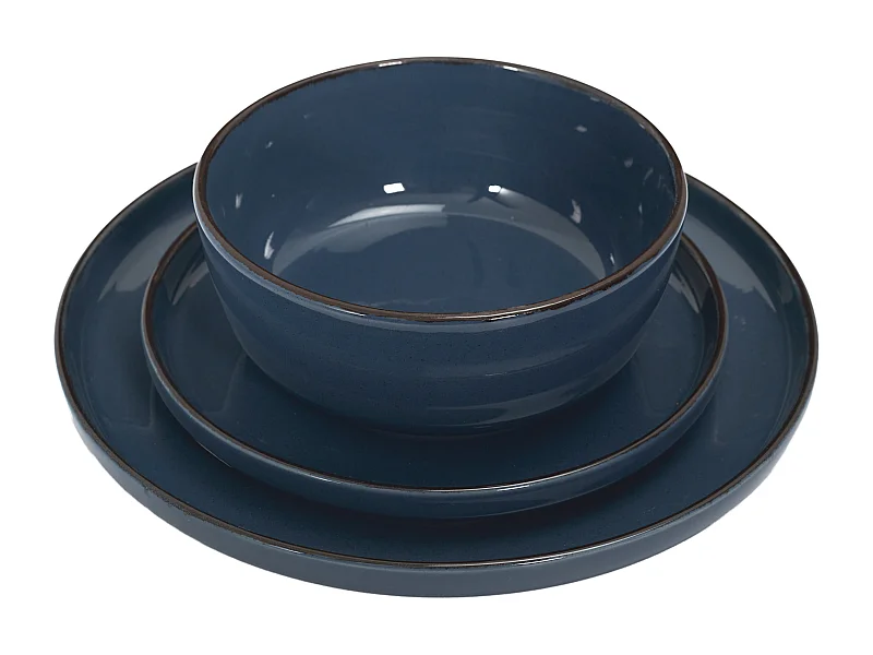 Service Vaisselle 12pcs Gres Du Temps Bleu Bleu