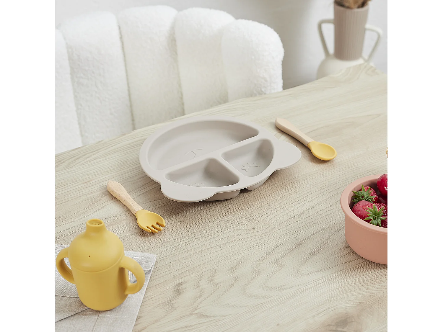 Assiette Bébé en Silicone "Ours" 23cm Gris