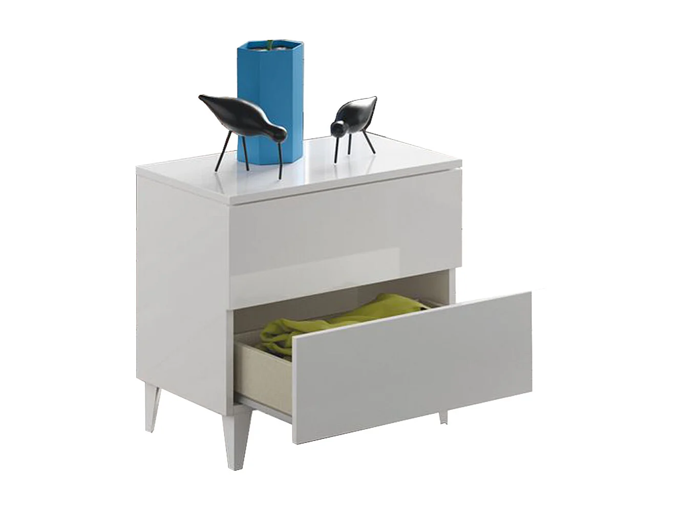 Comodino 2 cassetti 50 X 34 X 39 cm BIANCO camera da letto con piedi - 007832BO