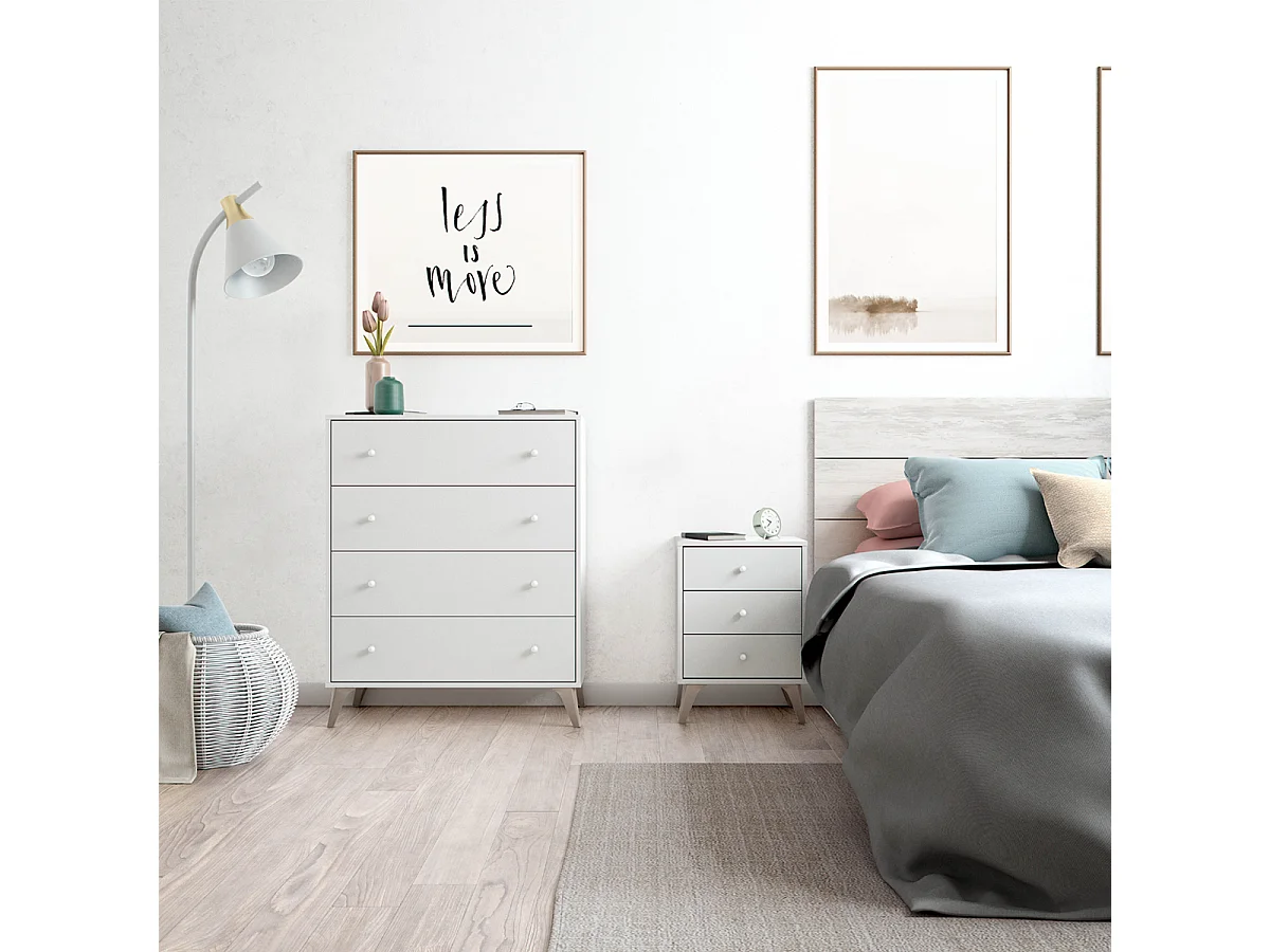 Comodino 3 cassetti 40 X 34 X 56 cm BIANCO camera da letto con piedi - 007803AComodino 3 cassetti 40 X 34 X 56 cm BIANCO camera da letto con piedi - 007803A