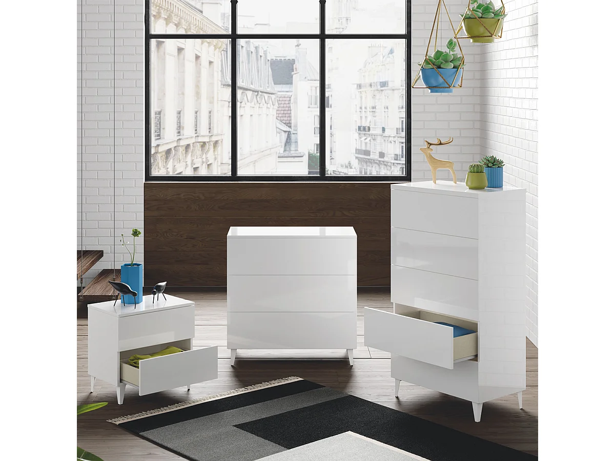 Cassettiera 3 cassetti 80 X 40 X 80 cm BIANCO camera da letto con piedi - 007833BO