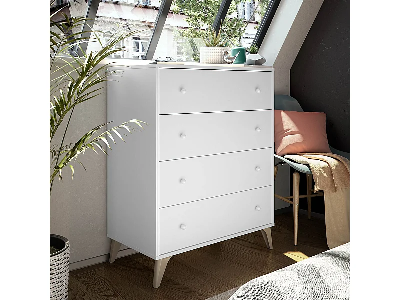 Cassettiera 4 cassetti 78 X 40 X 95 cm BIANCO camera da letto con piedi - 007804A