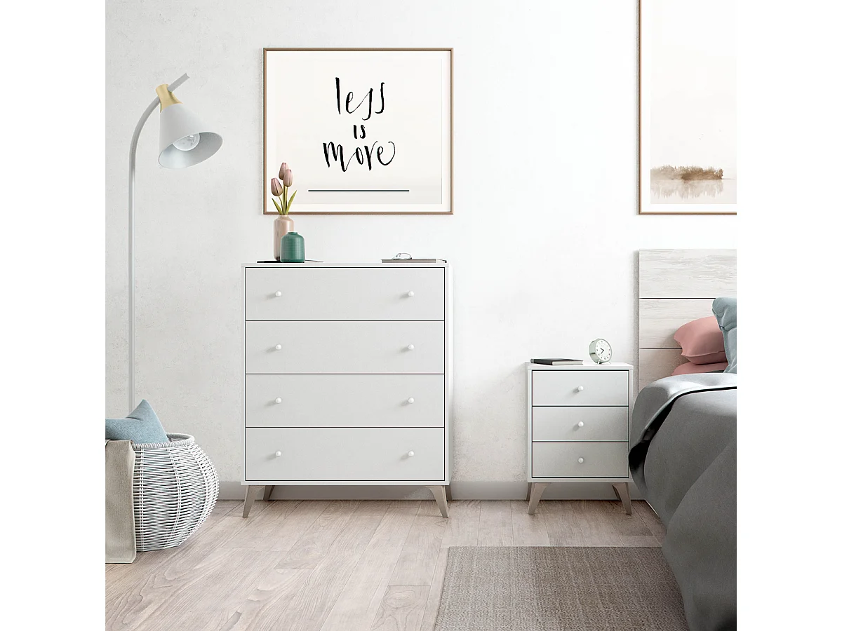 Cassettiera 4 cassetti 78 X 40 X 95 cm BIANCO camera da letto con piedi - 007804A