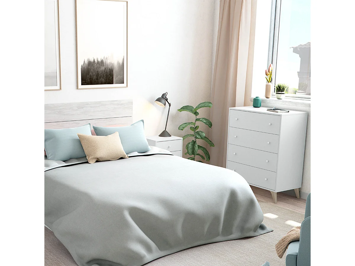 Cassettiera 4 cassetti 78 X 40 X 95 cm BIANCO camera da letto con piedi - 007804A