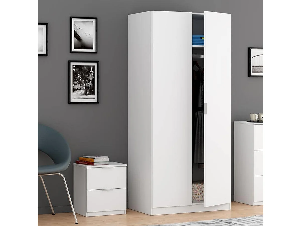 Comodino 2 cassetti 38 X 33 X 44 cm BIANCO camera da letto senza piedi - LC7820O