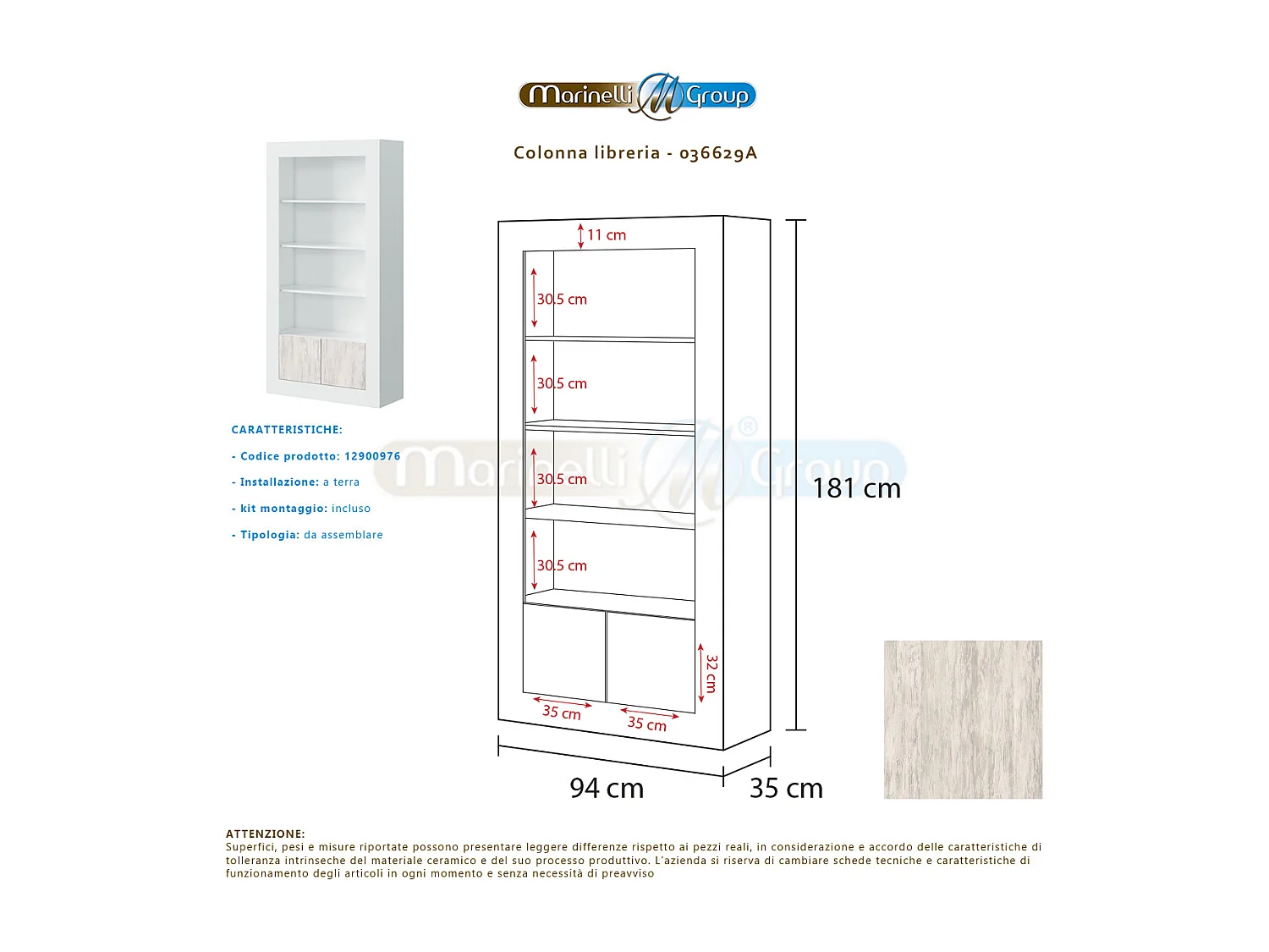 Libreria scaffale colonna multiuso BIANCA 5 ripiani 94 X 35 X 181 cm studio salone camera 036629A