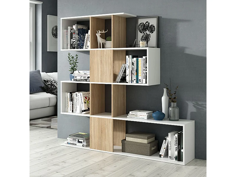 Libreria scaffale multiuso zig zag ROVERE+BIANCO con ripiani 145 X 29 X 145 cm salone studio camera 0F2251A