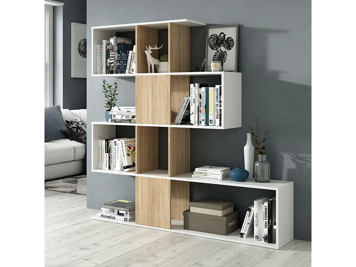 Libreria scaffale multiuso zig zag ROVERE+BIANCO con ripiani 145 X 29 X 145 cm salone studio camera 0F2251A