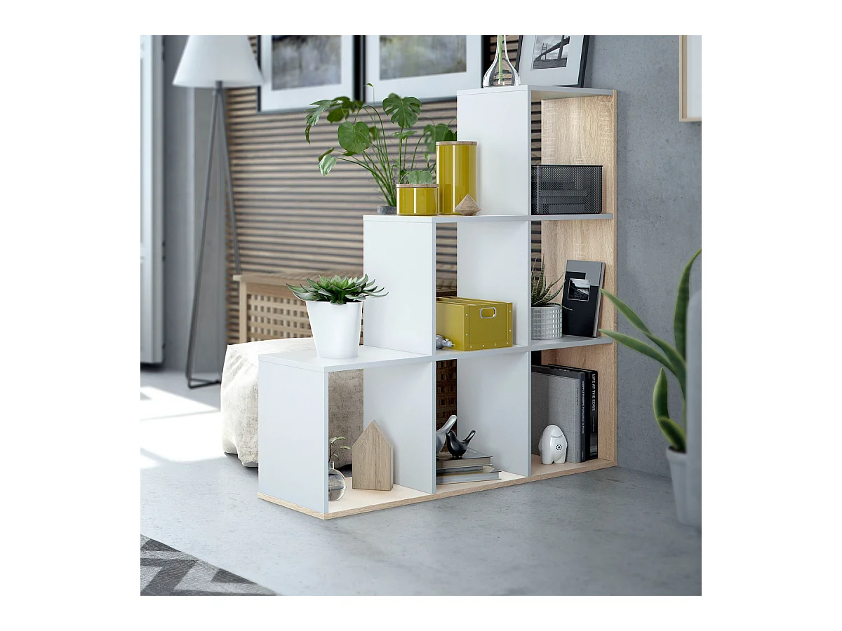 Libreria scaffale multiuso BIANCO e ROVERE con ripiani 108 X 28 X 110 cm salone studio camera 0F2254A