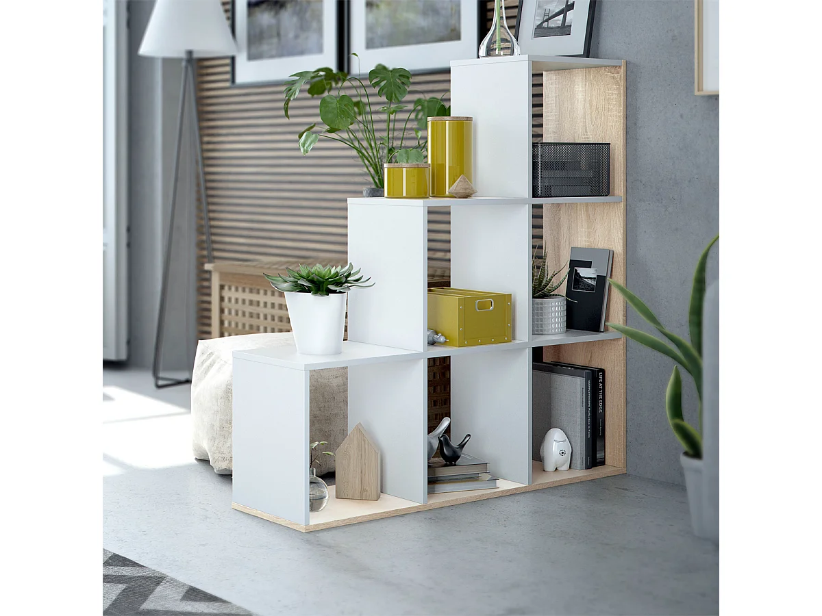 Libreria scaffale multiuso BIANCO e ROVERE con ripiani 108 X 28 X 110 cm salone studio camera 0F2254A