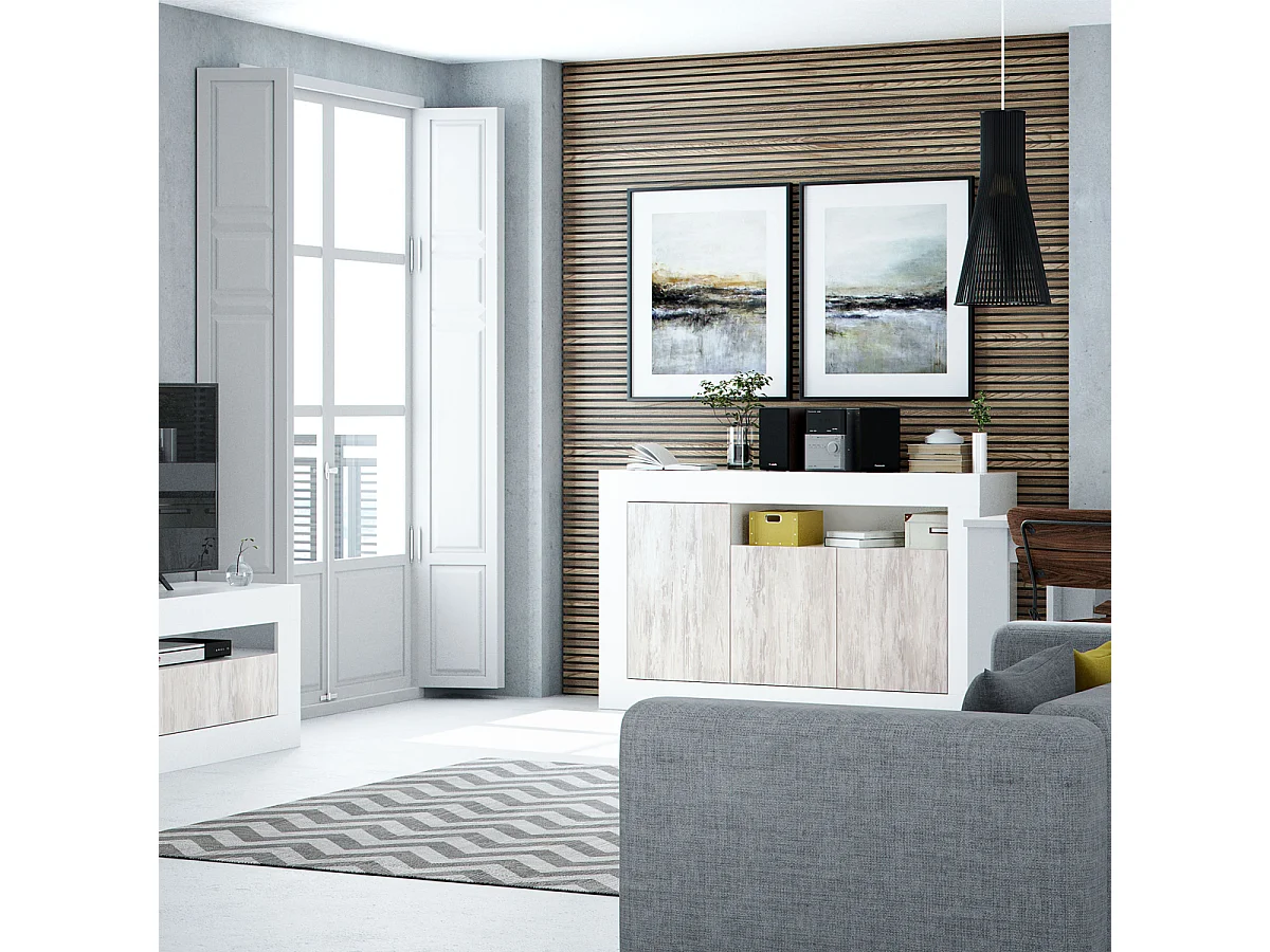 Mobile credenza buffet BIANCO anticato 3 ante moderno 144 X 42 X 87 cm - 036628A