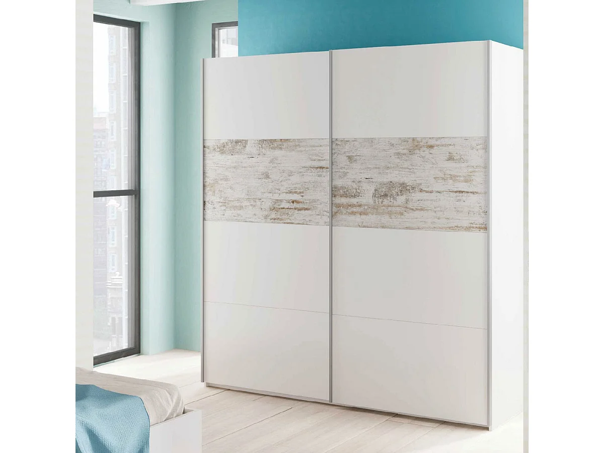 Armadio guardaroba appendiabiti 2 barre 2 ripiani bianco vintage ARM181A