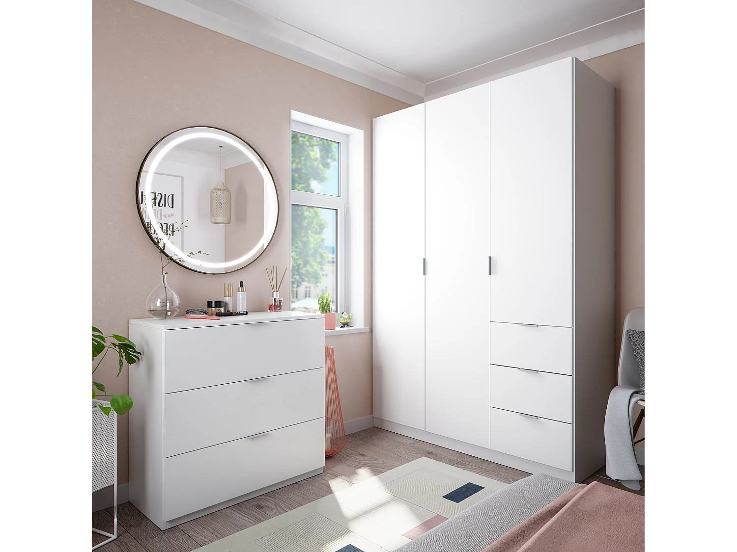 Armadio guardaroba appendiabiti bianco 3 ante + 3 cassetti LCX353O