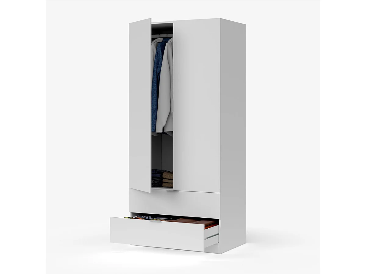 Armadio guardaroba asta appendiabiti 2 ante 2 cassettoni BIANCO 81 X 52 X 180 cm - LCX222O