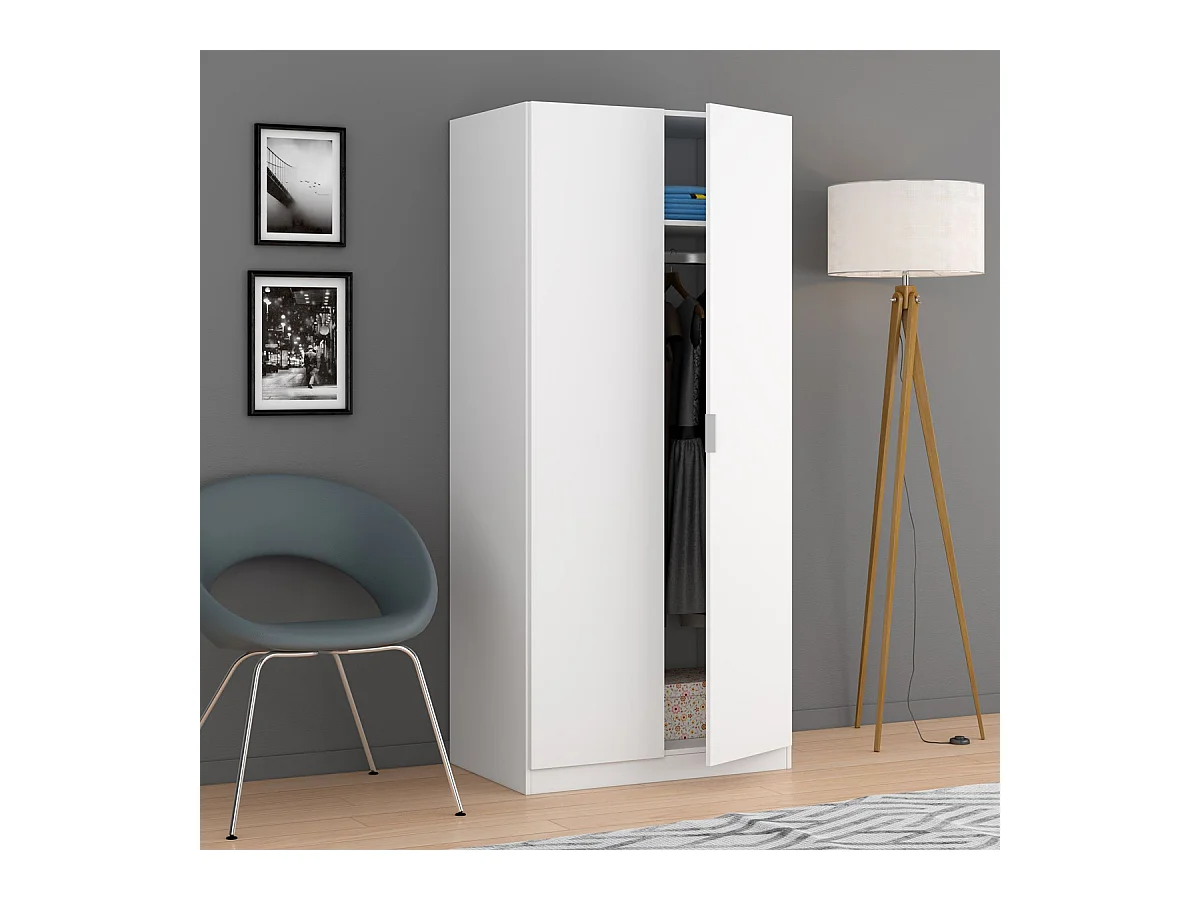 Armadio guardaroba asta appendiabiti 2 ante BIANCO 81 X 52 X 180 cm - LCX022O