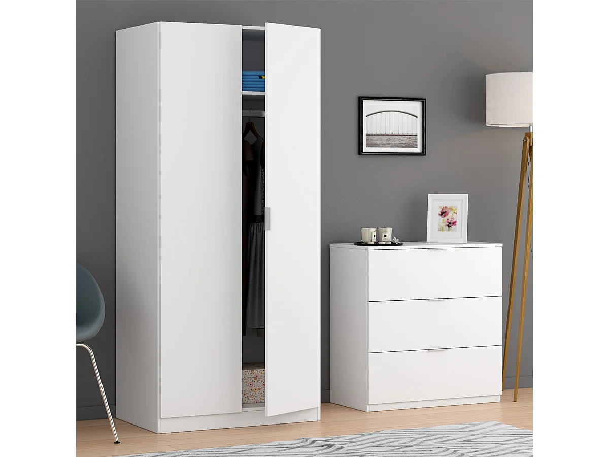 Armadio guardaroba asta appendiabiti 2 ante BIANCO 81 X 52 X 180 cm - LCX022O