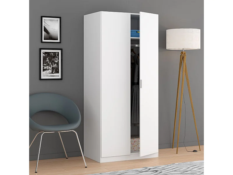 Armadio guardaroba asta appendiabiti 2 ante BIANCO 81 X 52 X 180 cm - LCX022O