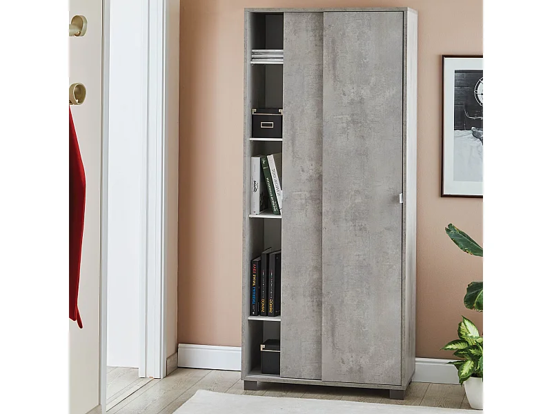 Armadio con ante scorrevoli e ripiani cemento A798CECEK