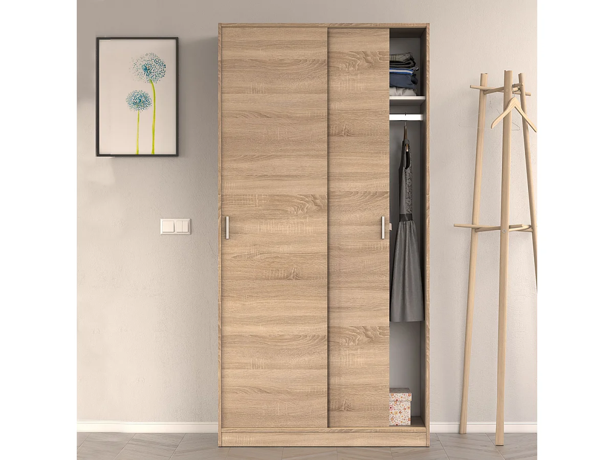 Armadio guardaroba asta appendiabiti 2 ante 2 ripiani ROVERE 100 X 50 X 200 cm - MAX019F