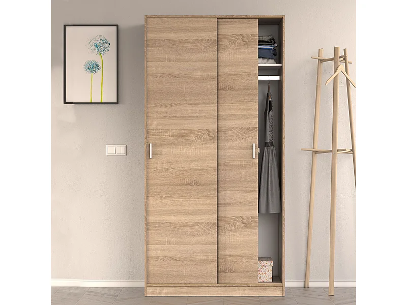 Armadio guardaroba asta appendiabiti 2 ante 2 ripiani ROVERE 100 X 50 X 200 cm - MAX019F