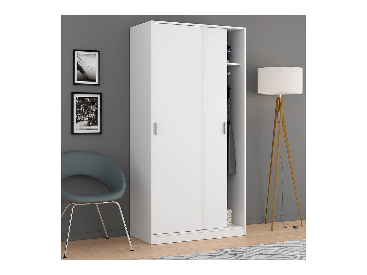 Armadio guardaroba asta appendiabiti 2 ante 2 ripiani BIANCO 100 X 50 X 200 cm - MAX019O