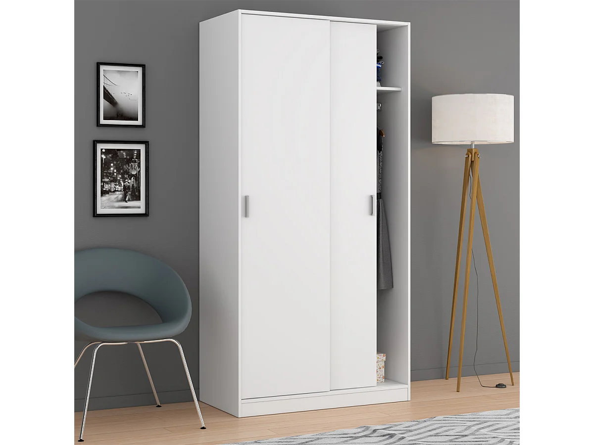 Armadio guardaroba asta appendiabiti 2 ante 2 ripiani BIANCO 100 X 50 X 200 cm - MAX019O