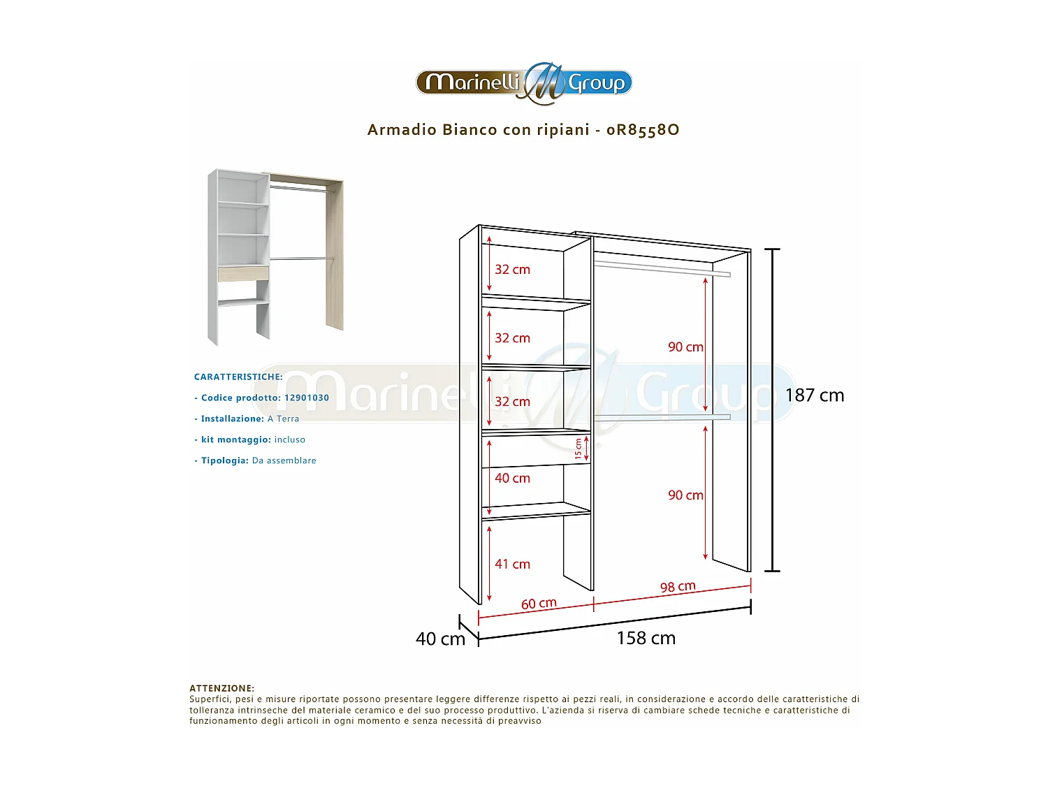 Armadio con ripiani e 2 barre appendiabiti 0R8558O