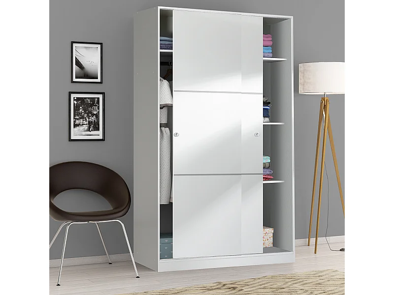 Armadio guardaroba asta appendiabiti 2 ante 5 ripiani BIANCO 120 X 50 X 200 cm - TOP020BO