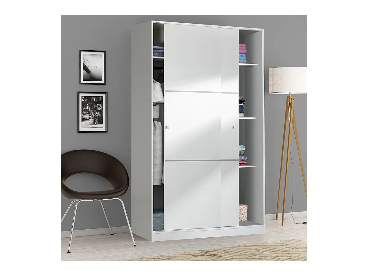 Armadio guardaroba asta appendiabiti 2 ante 5 ripiani BIANCO 120 X 50 X 200 cm - TOP020BO