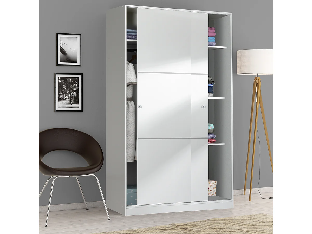 Armadio guardaroba asta appendiabiti 2 ante 5 ripiani BIANCO 120 X 50 X 200 cm - TOP020BO