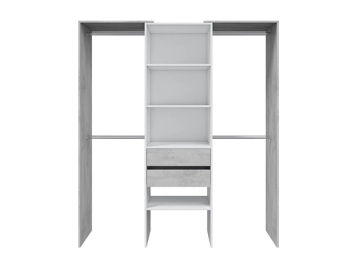 Armadio guardaroba appendiabiti 4 barre 4 ripiani BIANCO + CEMENTO 179 X 50 X 203 cm - 0L8552A