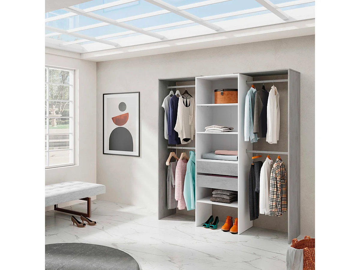 Armadio guardaroba appendiabiti 4 barre 4 ripiani BIANCO + CEMENTO 179 X 50 X 203 cm - 0L8552A