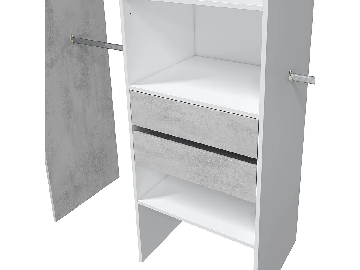 Armadio guardaroba appendiabiti 4 barre 4 ripiani BIANCO + CEMENTO 179 X 50 X 203 cm - 0L8552A