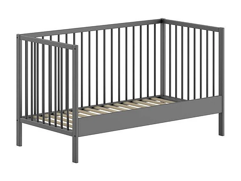 ELIOTT - Ensemble Lit Bébé Evolutif + Table à Langer en Hêtre Massif Laqué Anthracite