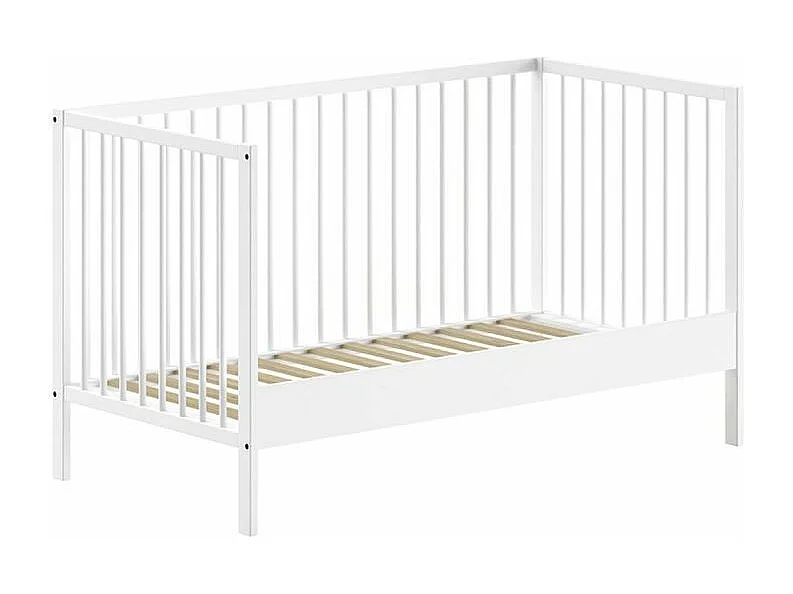 ELIOTT - Ensemble Lit Bébé Evolutif + Table à Langer en Hêtre Massif Laqué Blanc