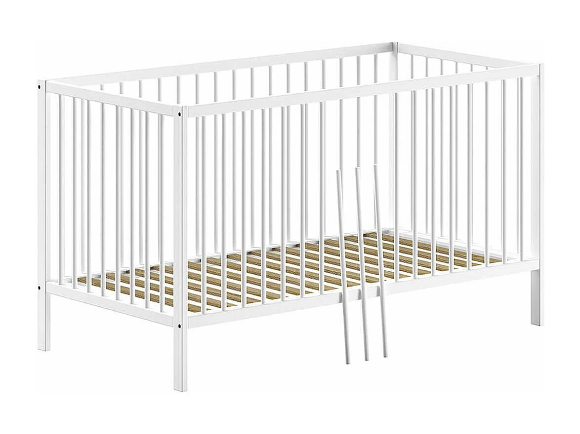 ELIOTT - Ensemble Lit Bébé Evolutif + Table à Langer en Hêtre Massif Laqué Blanc