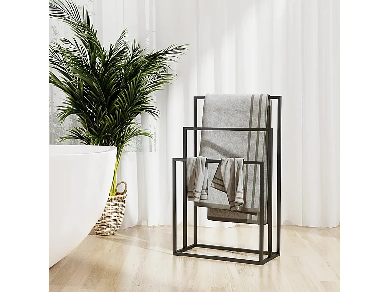 Portasciugamani a tre piani in ferro nero 48x24x79 cm