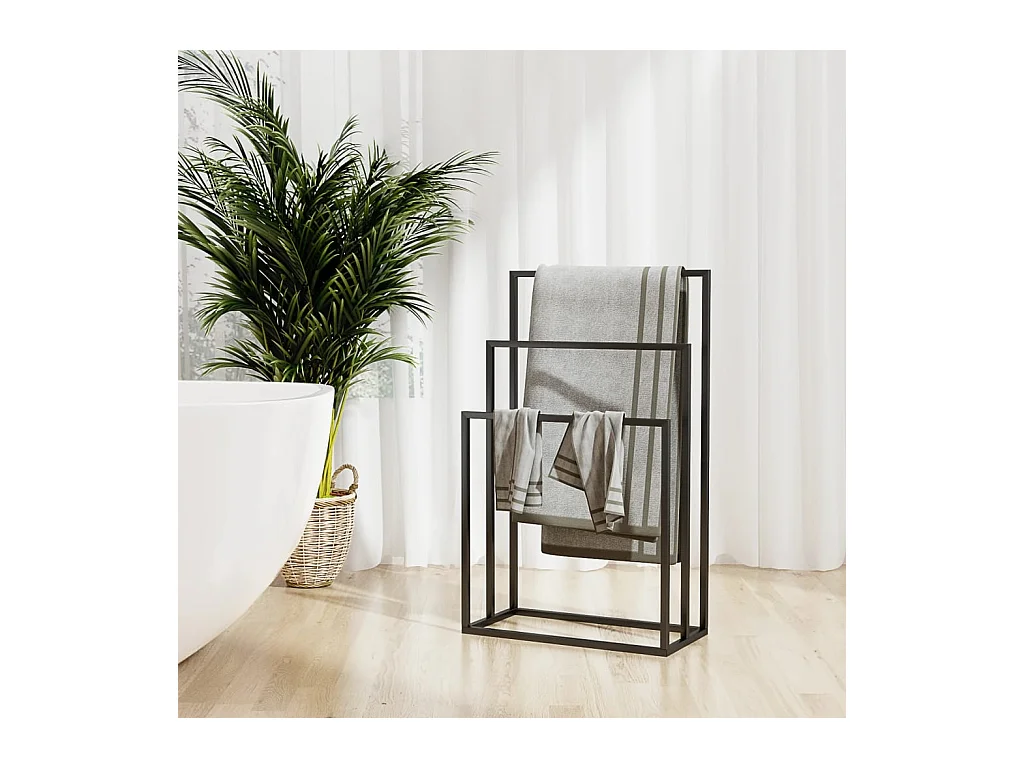 Porte serviettes sur pied Noir 48x24x79 cm Fer