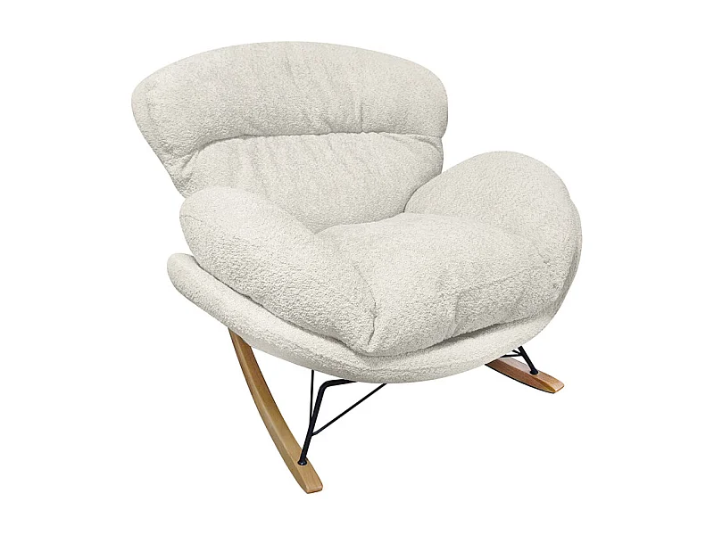 Fauteuil à bascule tissu bouclette beige pieds bois et métal - MIGUEL