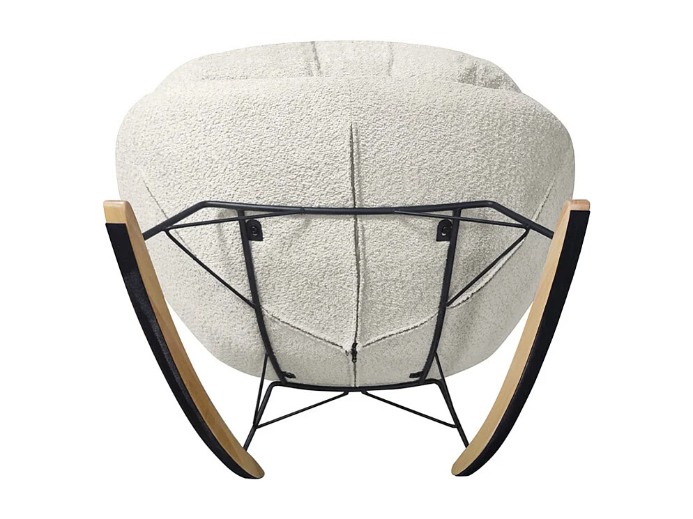 Fauteuil à bascule tissu bouclette beige pieds bois et métal - MIGUEL