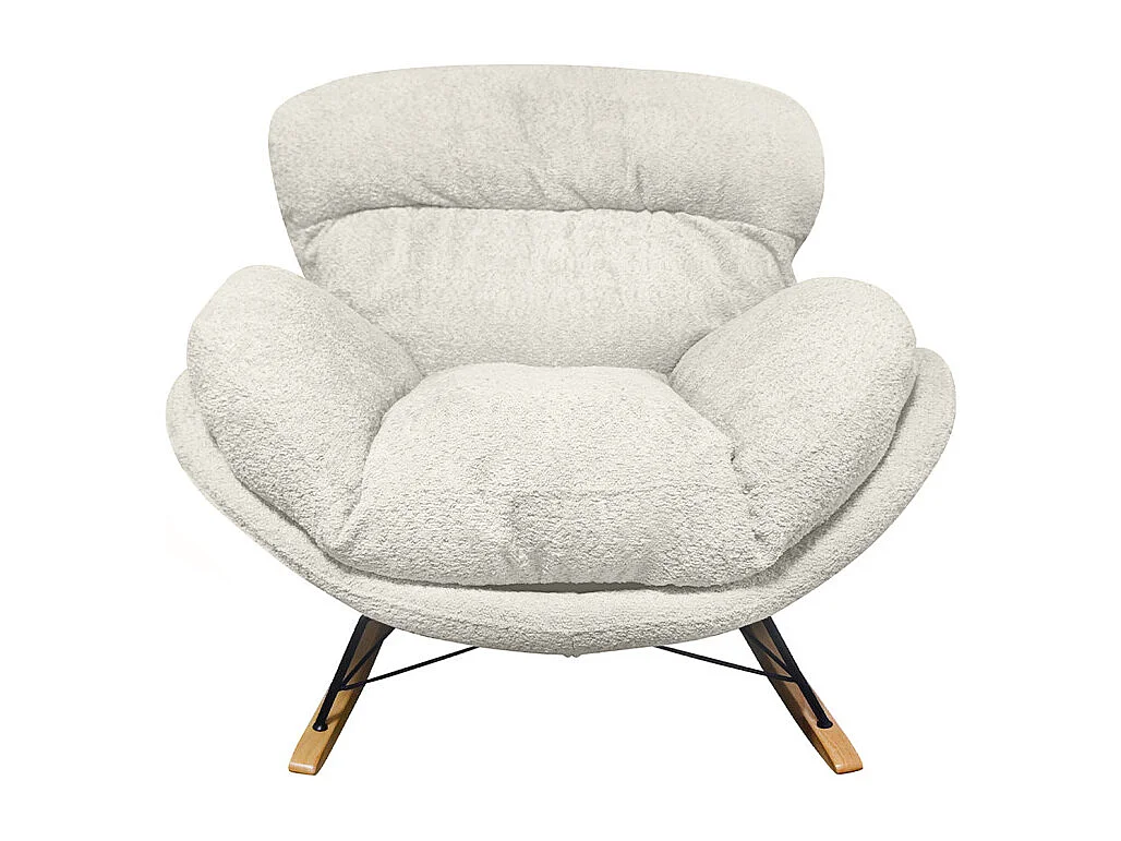 Fauteuil à bascule tissu bouclette beige pieds bois et métal - MIGUEL
