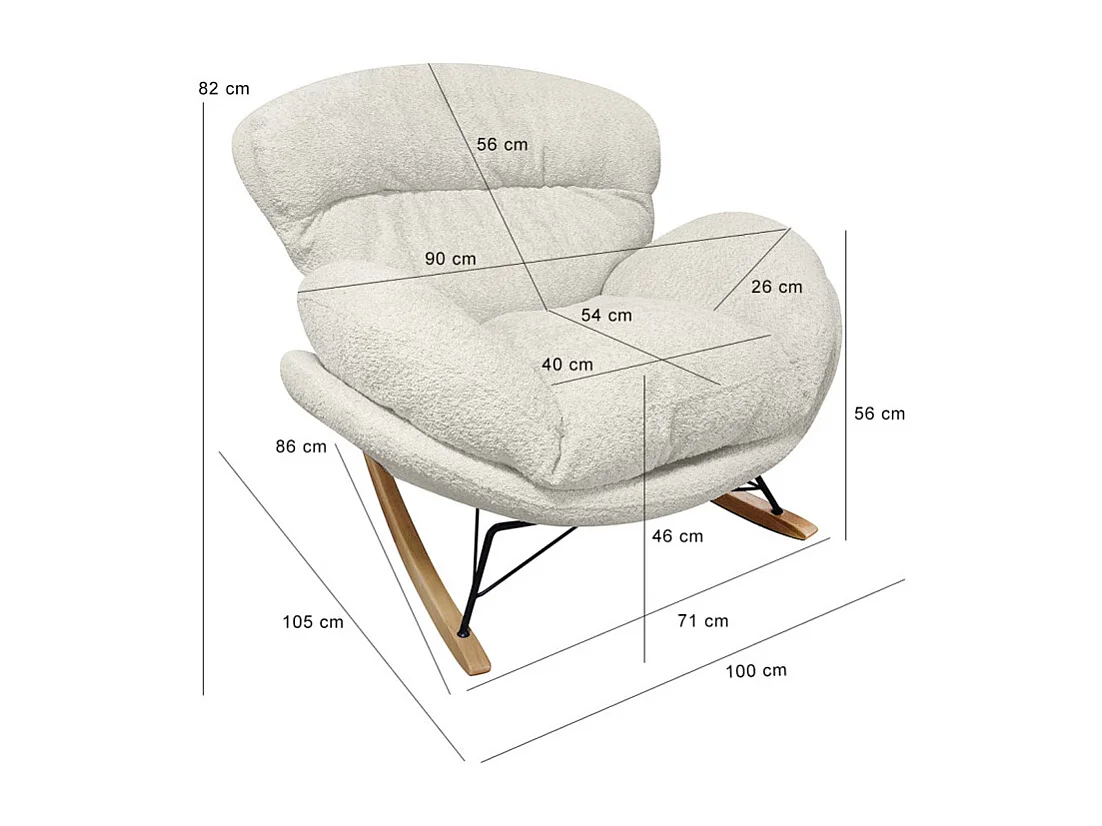 Fauteuil à bascule tissu bouclette beige pieds bois et métal - MIGUEL